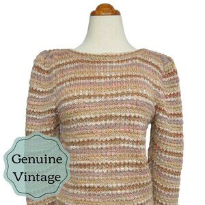 Vintage 80's Sweater - Earth Tones - Popcorn Texture Knit - 1980's Tan Pink Gold
